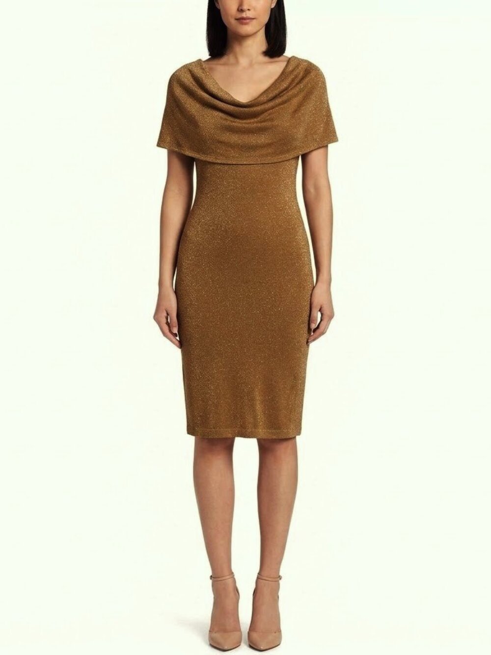 David Meister Shawl Collar Metallic Knit Dress- Sz. 6